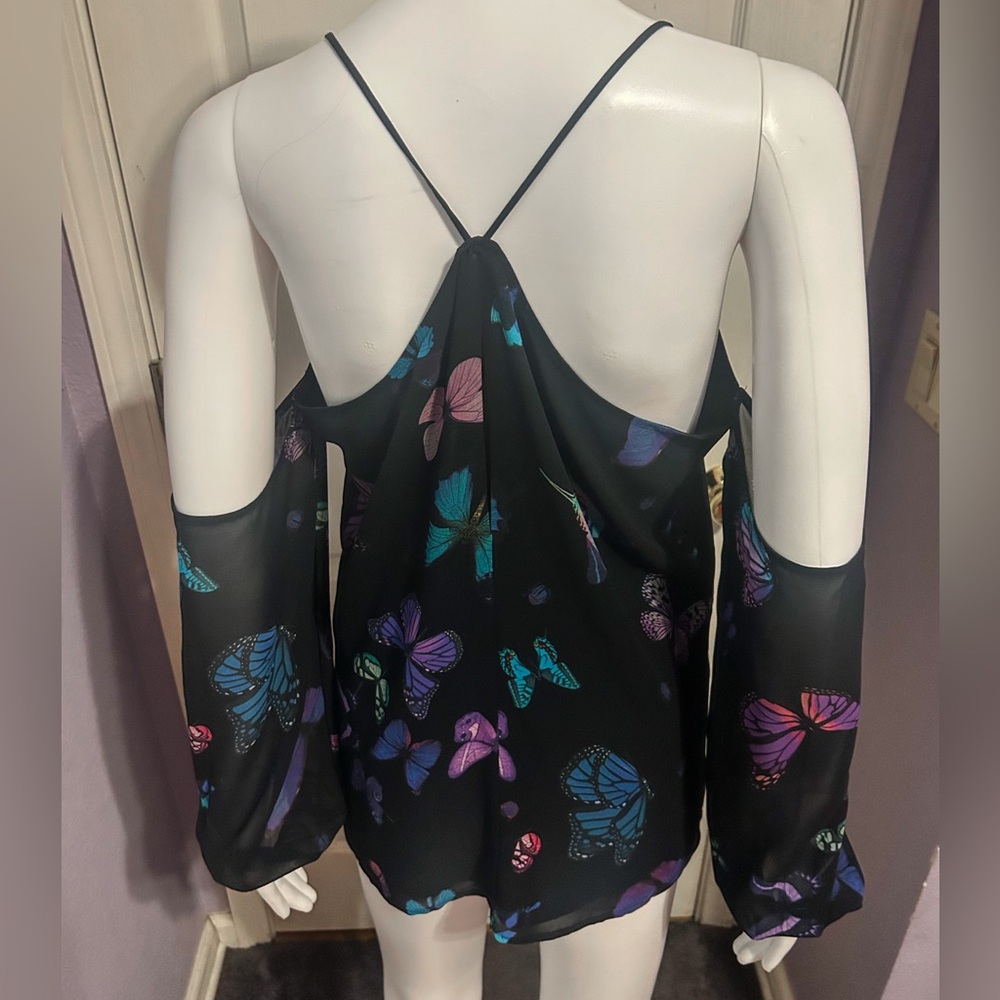 Express Sz S Rainbow Butterfly Blouse Flowy Fairycore Chic Festival Whimsical - Picture 3 of 5